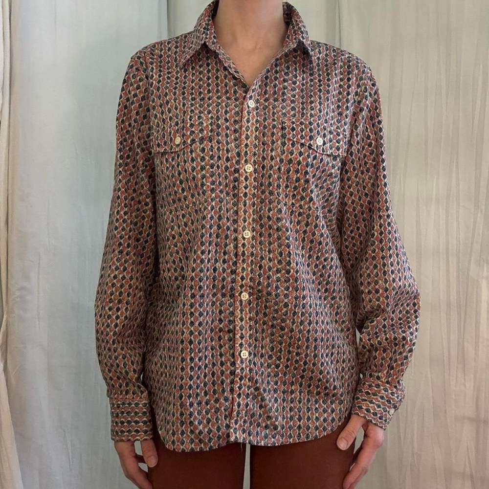 Navy, Red-Orange, and Cream Button Down Blouse Vintage Y2K Lauren Jeans Co‎